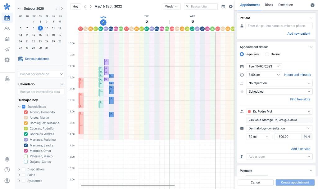 Booking Flow Redesign — week calendar with the appointment drawer open