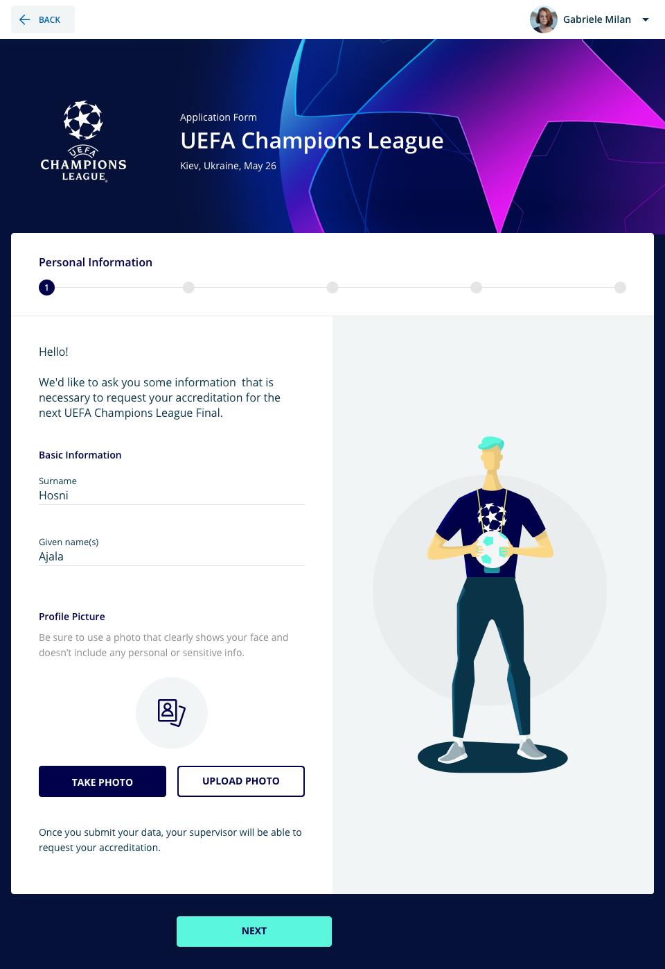 Champions League application form — stepper, theming and form patterns from the B2B design system